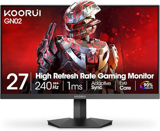KOORUI 27 inch Gaming Monitor, 240Hz Monitor, 1ms FHD 1080p, Adaptive Sync, 90% DCI-P3 HDMI 2.0/DP 1.4, Xbox PS5 Switch Ready, VESA, Tilt, Black, GN02