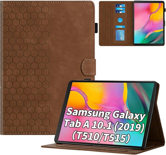 Case for Samsung Galaxy Tab A 10.1 2019 Model SM-T510/T515, Multi-Angle Viewing Smart Stand with Pocket PU Leather Tablet Cases Flip Folio Cover Brown