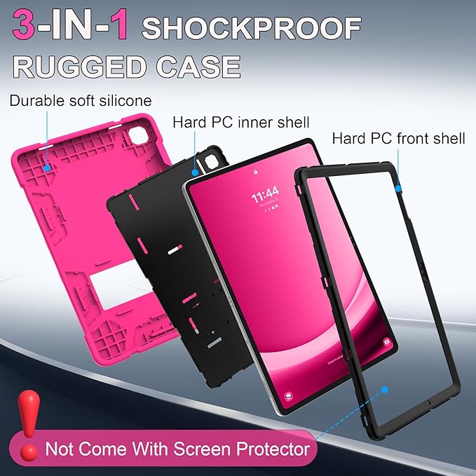 Rantice Case for Samsung Galaxy Tab A9+/A9 Plus 11", Heavy Duty Shockproof Rugged Protective Case with Kickstand for Galaxy Tab A9+/A9 Plus 11 Inch (SM-X210/X216/X218), Rosepink+Black