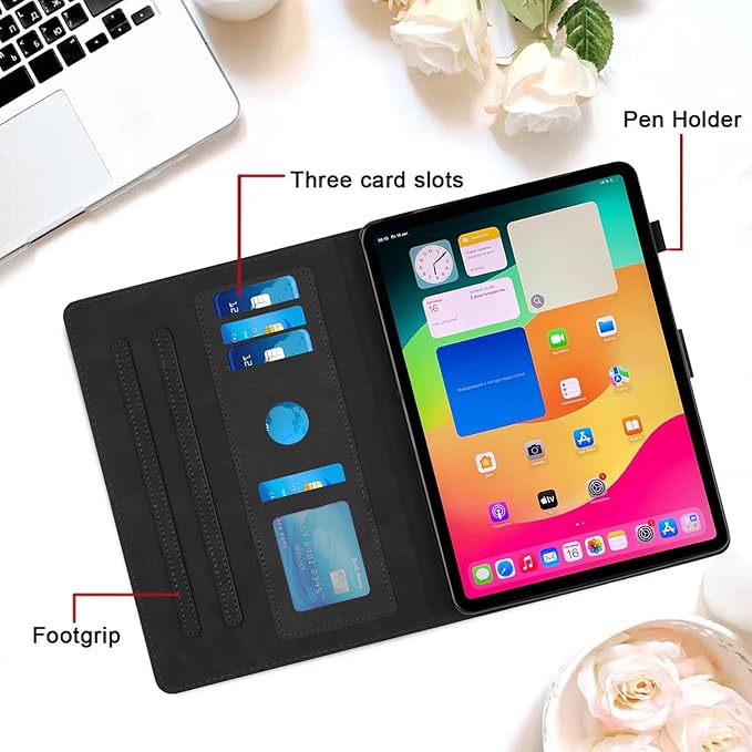 Case for Samsung Galaxy Tab S10 Lite/S10 Fe/S9 Fe 10.9" /S9 11" Tab Cases Multi-Angle Viewing Smart Stand with Pocket Auto Wake/Sleep PU Leather Tablet Flip Folio Cover Black