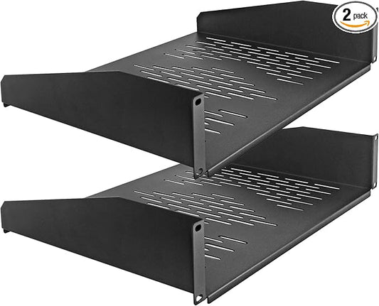 RIVECO 2 PCS 2U Rack Shelves 14 Inch Depth, Rack Mount Vented Cantilevers for Server 19" Server Racks & Network Cabinets Black