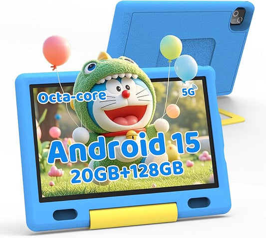 Gleeso Kids Tablet, Android 15 Tablet for Kids 10 inch Octa-Core with Case, 128GB 1TB TF Card Expandable for Toddler Children, Parental Control, Dual Camera, WiFi,Gift（Blue）