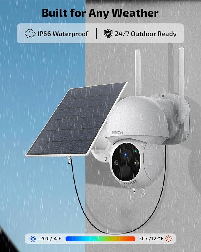 《100% Solar Powered & 2-Way Audio》Outdoor Wireless PTZ Camera System, 4MP Solar Powered Battery Cameras Systems, Home Video Surveillance DVR Kits with PIR Motion Detection