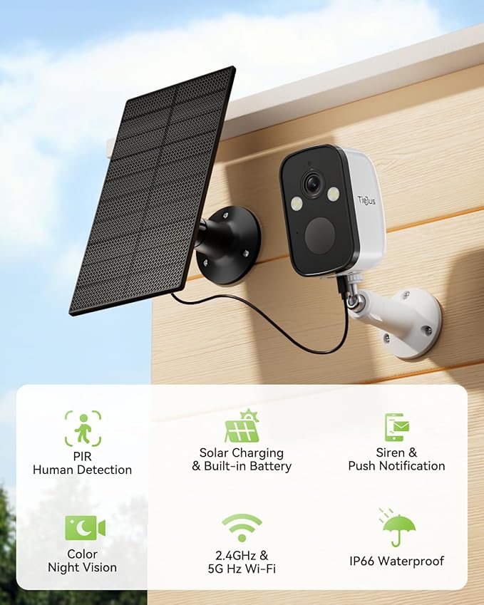 2K 5G Solar Security Cameras Wireless Outdoor 2-Pack, Wireless Cameras for Home Security with Full Color Night Vision, PIR Motion Detection/5G&2.4GHz WiFi/IP66/ Alexa/2 Way Talk