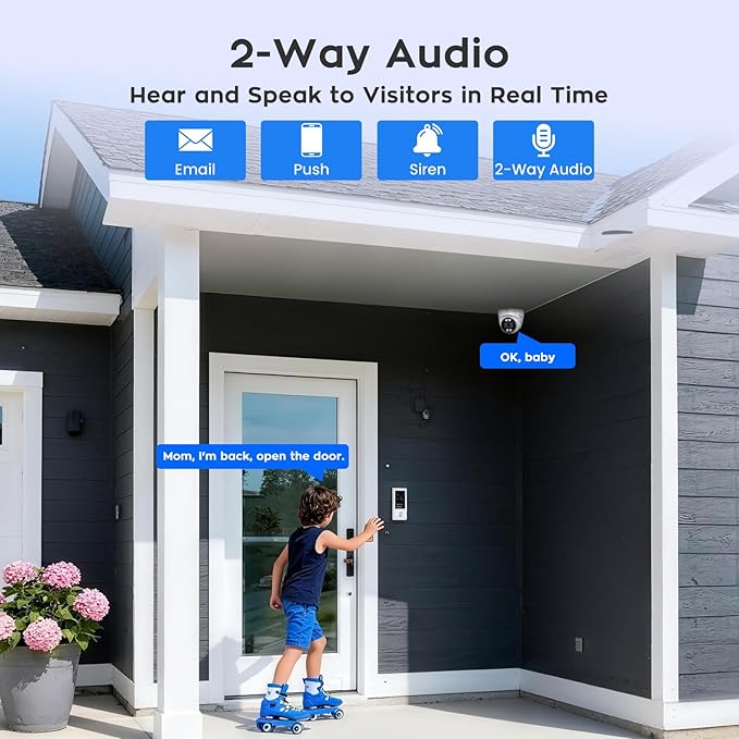 xmartO 10CH 8 Pcs Home Security Camera Kit, 2 * 2K HD Dome Camera and 6 * 2K 3MP Super HD WiFi Home Security Camera, 2-Way Audio, Night Vision, 24/7 Surveillance Camera, No Monthly Fee