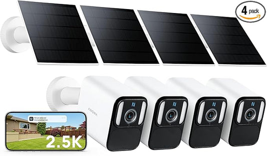 Anona Lucio 2.5K Security Camera Outdoor Battery Wireless with Solar Powered, Color Night Vision & 138° FOV, Multi-Object Detection, No Hub Needed, Two-Way Audio, IP67, 4 Pack