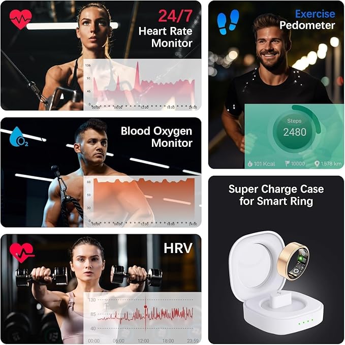 Health Tracker Ring, Smart Health Ring for Women Men with Heart Rate, Blood Oxygen, Sleep Monitor, Steps,Calories, No Subscription Fee, IP68 Waterproof Smart Ring for iPhone & Android (Rose Gold, 13#)