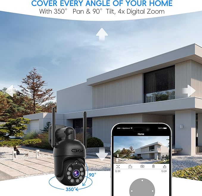 [360° View] 3K Wireless Security System, 4pcs 5MP PTZ Cameras Outdoor Indoor, WiFi Camera Outside CCTV Surveillance NVR C102 System with Floodlight Color Night Vision Motion Sensor Alarm,24/7 Record