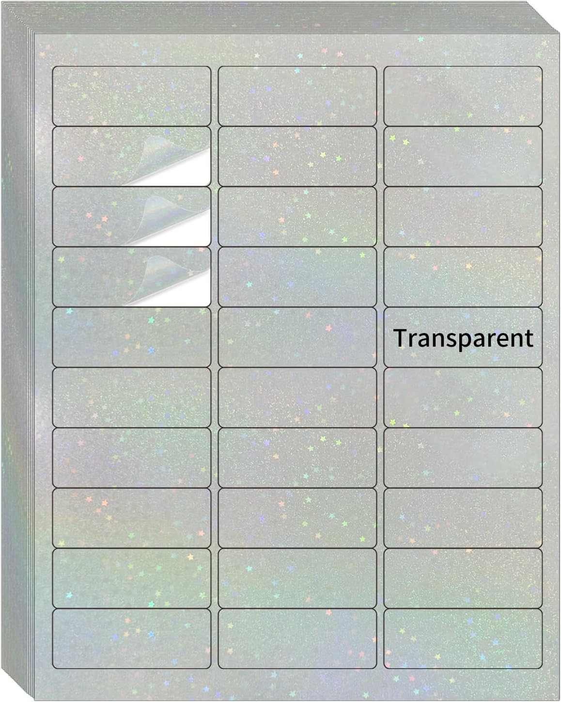STARLIBOO Transparent Stickers Labels -1" x 2-5/8" Clear Address Labels Mailing Stickers for Laser/Inkjet Printer 8.5"Ã11"- 20 Sheet (Clear Holographic Star)