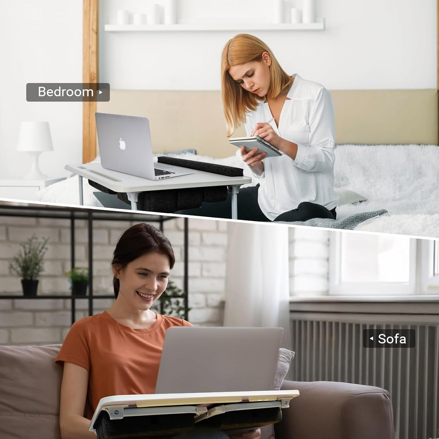 Lap Desk for Laptop with Cushion,Folding Laptop Desk for Bed with USB,Bed Desk,Portable Computer Lap Desk,23.62"*15.74",White