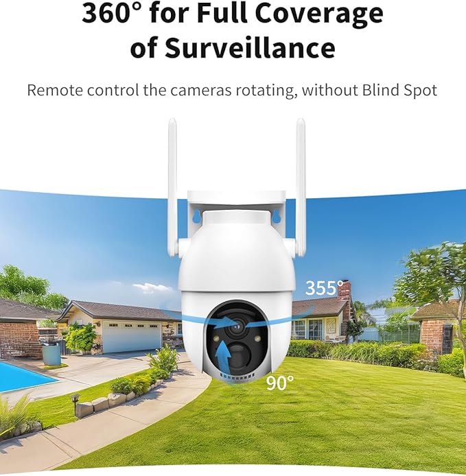 Aume 4MP Security Cameras Wireless Outdoor, 2-cam-kit, No Monthly Fee, Solar Powered Home Surveillance System, 360° Panoramic View, 2K Color Night Vision, Real-time Alerts, Support 5G&2.4G WiFi Router