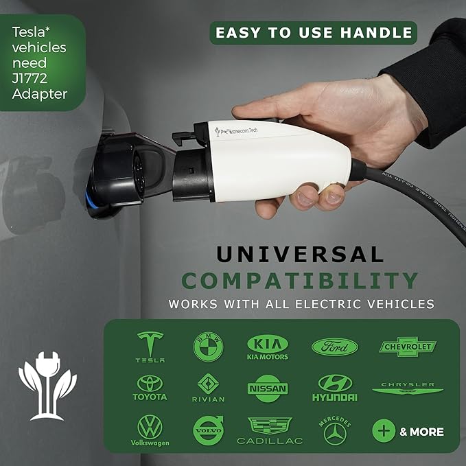 PRIMECOM Level 2 Electric Vehicle (EV) Charger (220V / 240Volt, 16Amp) Portable EVSE Smart Electric Car Charger, 30', 40', and 50 Feet Lengths (30 Feet, 14-50P)