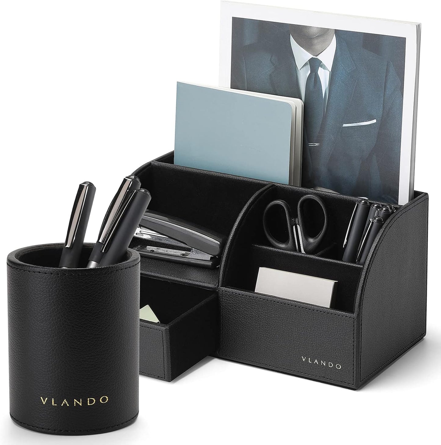 Vlando Office Supplies Desk Organizer Caddy,Back to School Supplies for Desk Caddy, Desktop Hanging File Letter Document Storage Holder with Drawer Organizer Section for Office Home 2 Pack Black