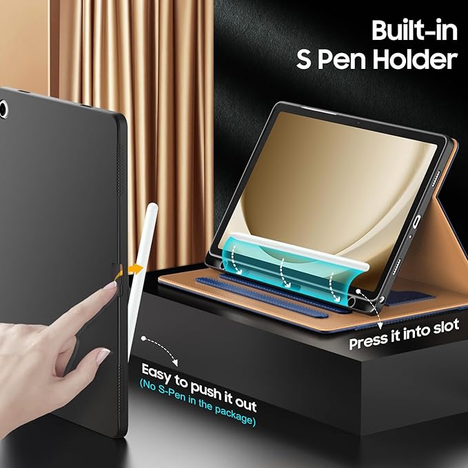 OKP Case for Samsug Galaxy Tab A9+ Plus 11 inch 2024(SM-X210/X216/X218), PU Leather Folio Cover with Multi-Angle Stand//Pen Holder, Auto Wake/Sleep Case for Galaxy A9+ 11" Tablet (Navy Blue)