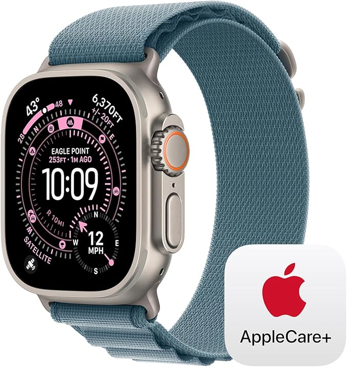 Apple Watch Ultra 3 [GPS + Cellular 49mm] Running & Multisport Smartwatch w/ Rugged Titanium Case w/ Light Blue Alpine Loop - M w/ AppleCare+ (2 years)