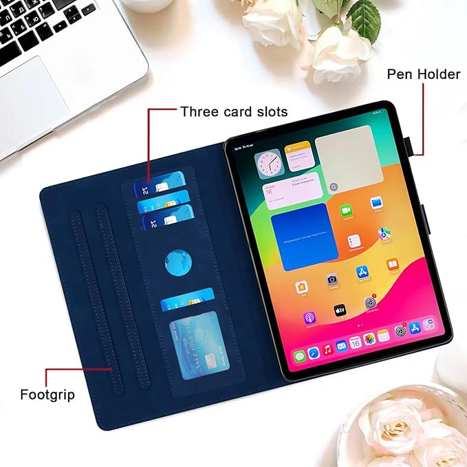 Case for Samsung Galaxy Tab S10 Plus 2024/ S9 FE Plus 5G 12.4 Inch 2023, Multi-Angle Viewing Smart Stand with Pocket Auto Wake/Sleep PU Leather Tablet Cases Flip Folio Cover Blue