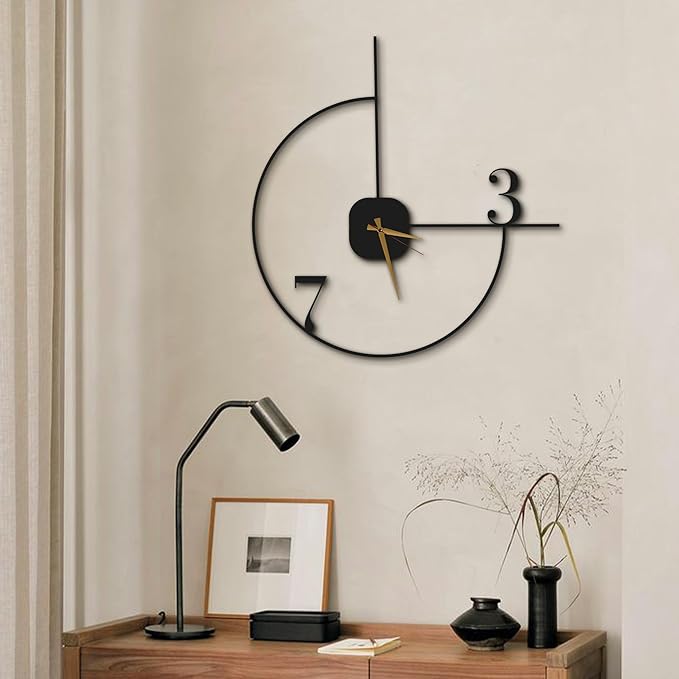 Minimalist Oversized Wall Clock 32-Inch – Black Metal, Silent Non-Ticking Quartz, Sleek Contemporary Design for Living Room, Fireplace, Office