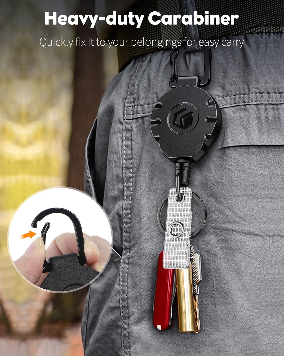 Uniclife 10 Pack Retractable Keychain Heavy Duty Carabiner Badge Holder Tactical ID Badge Reel for up to 8 oz with Stainless Steel 31.5 Inch Steel Wire Rope Retractable Lanyard Clip and Key Ring