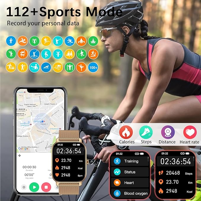 Smart Watch for Women Men Fitness: Waterproof Make Answer Call Digital Mens Watches Running Pedometer Smartwatch for Android Phone iPhone Samsung Compatible Heart Rate Monitor SpO2 Step Tracker Gold
