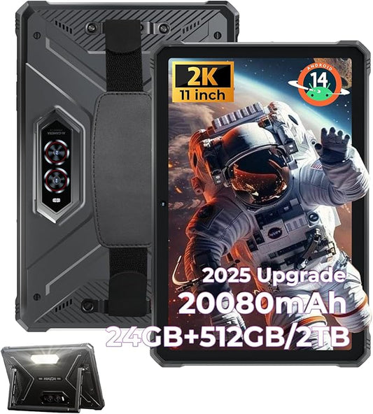 HOTWAV R9 Plus Rugged Tablet 11 inch Android 14 Tablets, 20080mAh Waterproof Tablet, 2K 24GB+512GB/2TB TF Work Tablets, 64MP+16MP Octa-Core IP68&IP69K/4G Dual SIM/5G WiFi/Face ID/GPS/OTG