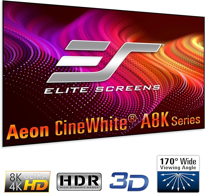 Elite Screens Aeon CineWhite A8K, 135" Diag, 16:9 Aspect Ratio, ISF Certified 8K Ultra HD Home Theater Fixed Frame Edge Free Projection Sound Transparent Perforated Weaved Screen, AR135H-A8K