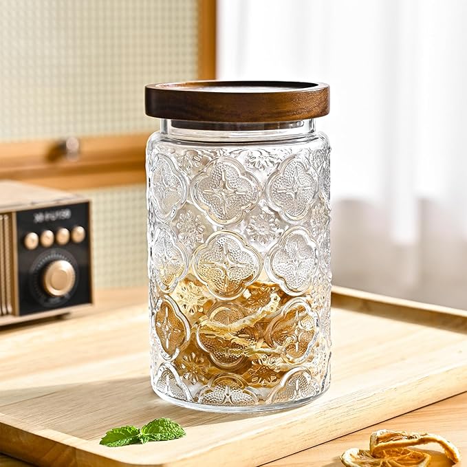 3-Pack 32oz Vintage Glass Jar With Lid, Glass Storage Containers, Airtight Kitchen Storage Containers For Sugar, Coffee, Tea, Spice, Flour, Candy Cookie, Pasta, Cereal