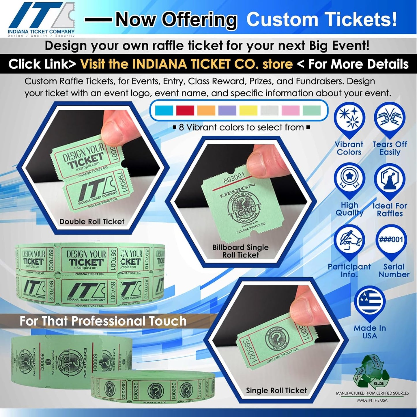 INDIANA TICKET CO. 1,000 Orange Raffle Tickets Double Roll, Premium Quality 50/50 Raffle Tickets, Event Supplies