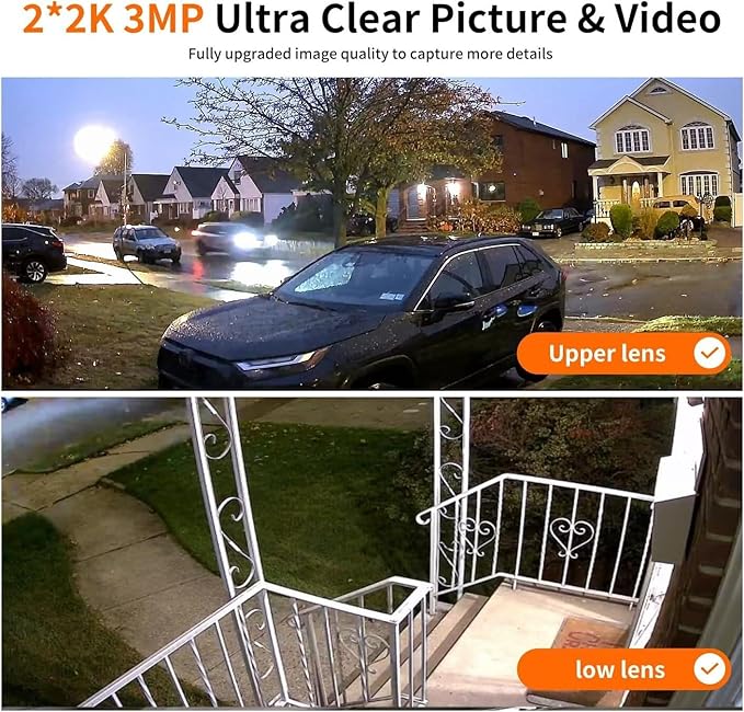 Dual Lens Outside Cameras for Home Security Cameras 4 Pack,2.4G & 5G WiFi,Solar Battery Powered Camera with AI Motion Siren,SD/Free Cloud Storage,No Monthly Fee,Color Night Vidion,Waterproof