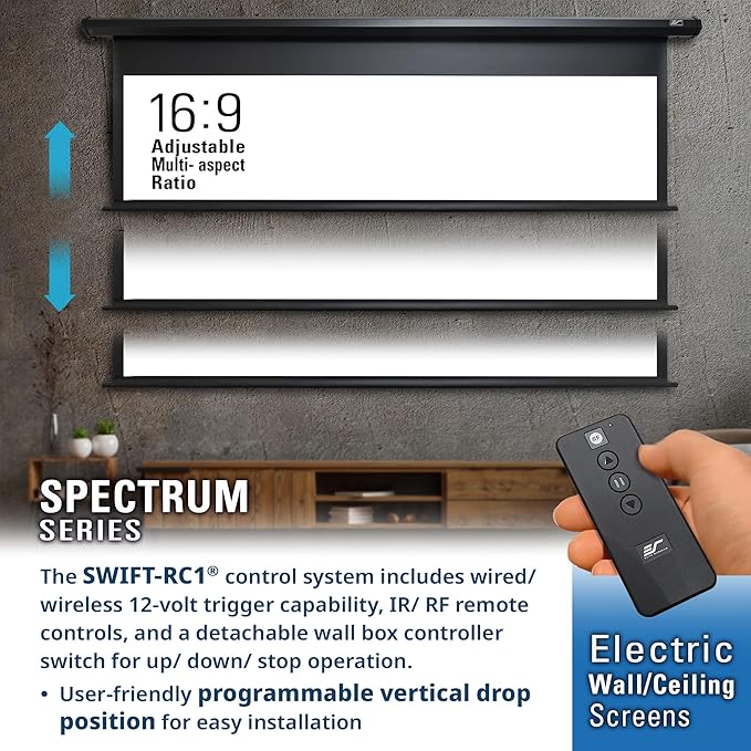 Elite Screens Spectrum AcousticPro UHD, 100-INCH Motorized Electric Projector Screen Moiré-Free Sound Transparent Perforated Weave Movie Home Theaters, ELECTRIC100H2-AUHD