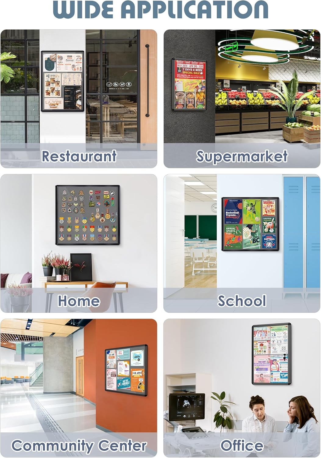 Enclosed Bulletin Board Lockable Display Case Message Board with Locking Door for Indoor, Grey Felt, Black Aluminum Frame, 28 X 26 in