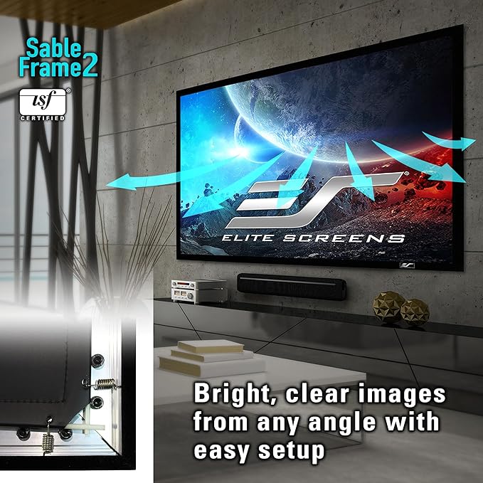 Elite Screens Sable Frame 2, 100-Inch Fixed Frame Projector Screen, 16:9 8K/4K Ultra HD & Active 3D Ready, ISF-Certified Material, Ideal for Home Theater, Office, and Indoor Presentations, ER100WH2