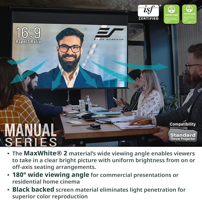 Elite Screens Manual Series, 71-INCH 1:1, Pull Down Manual Projector Screen with AUTO LOCK, Movie Home Theater 8K / 4K Ultra HD 3D Ready, 2-YEAR WARRANTY, M71XWS1