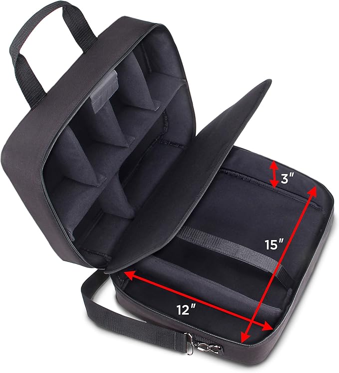 USA Gear Projector Carrying Case, Customizable Scratch Resistant Interior, HDMI Projector Bag Compatible with Epson, Benq and More Bluetooth (15 x 12 x 3 inches) - Black