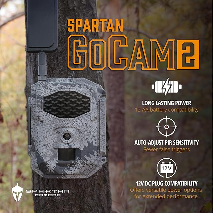 Spartan Camera GoCam2 Cellular-2 Pack, APP Control Trail Camera, 4G LTE, 1080P Video, FHD Photos, No Glow, Night Vision, Motion Activated, IP65 Water Resistant (Spartan Areus, AT&T)