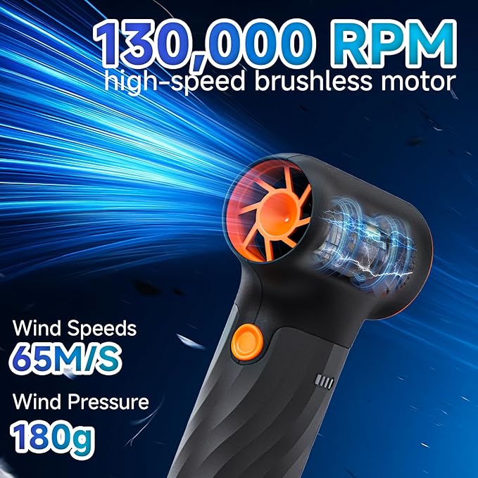 Electric Air Duster, 130,000 RPM High-Speed Compressed Air Duster, Rechargeable Portable Cordless Air Blower 3 Gear Mini Turbo Fan Jet Dry Blower with Non-Slip Handle for PC Car Electronics Cleaning