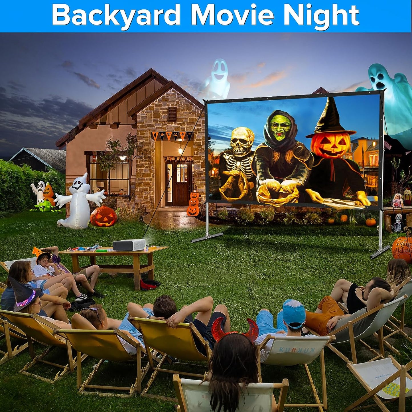 Projector Screen and Stand,JWSIT 135 inch Outdoor Movie Screen-Upgraded 3 Layers PVC 16:9 Outdoor Projector Screen,Portable Video Projection Screen with Carrying Bag for Home Theater Backyard