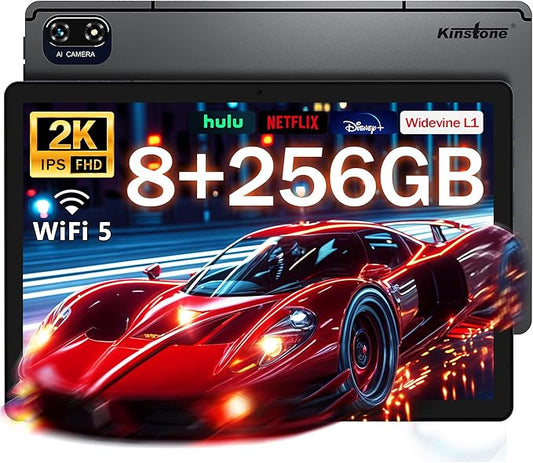 kinstone 10.1 Inch Android Tablet - Octa-Core 2.0GHz MTK8183 Processor, 8GB RAM 256GB ROM Expandable 1TB, 13MP Dual Camera, 1920x1200 FHD Display, 6000mAh Battery, Dual WiFi 2.4G/5G, Bluetooth 5.0