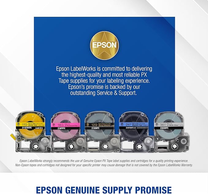 Epson LABELWORKS 218VTBYPX Genuine Tape Cartridge - Black on Yellow Flexible and Durable Vinyl Industrial Label Maker Tape - 3/4" (18MM) Wide, 22.9 ft