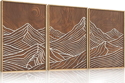 HPINUB Line Style Mountain Framed Canvas Wall Art Set, Vintage Tree Rings Wall Decor, Abstract Tree Spiral Wall Painting, Modern Nature Art Prints for Living Room,Bedroom,Farmhouse-24 x36 x3