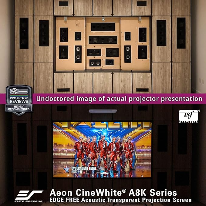 Elite Screens Aeon CineWhite A8K, 123" Diag, 16:9 Aspect Ratio, ISF Certified 8K Ultra HD Home Theater Fixed Frame Edge Free Projection Sound Transparent Perforated Weaved Screen, AR123H-A8K