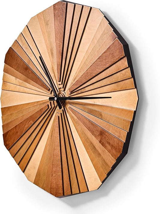 Parametric Verso Wood Wall Clock, 3D Birch Plywood Layered Acoustic Wooden Decorative Clock (Medium)