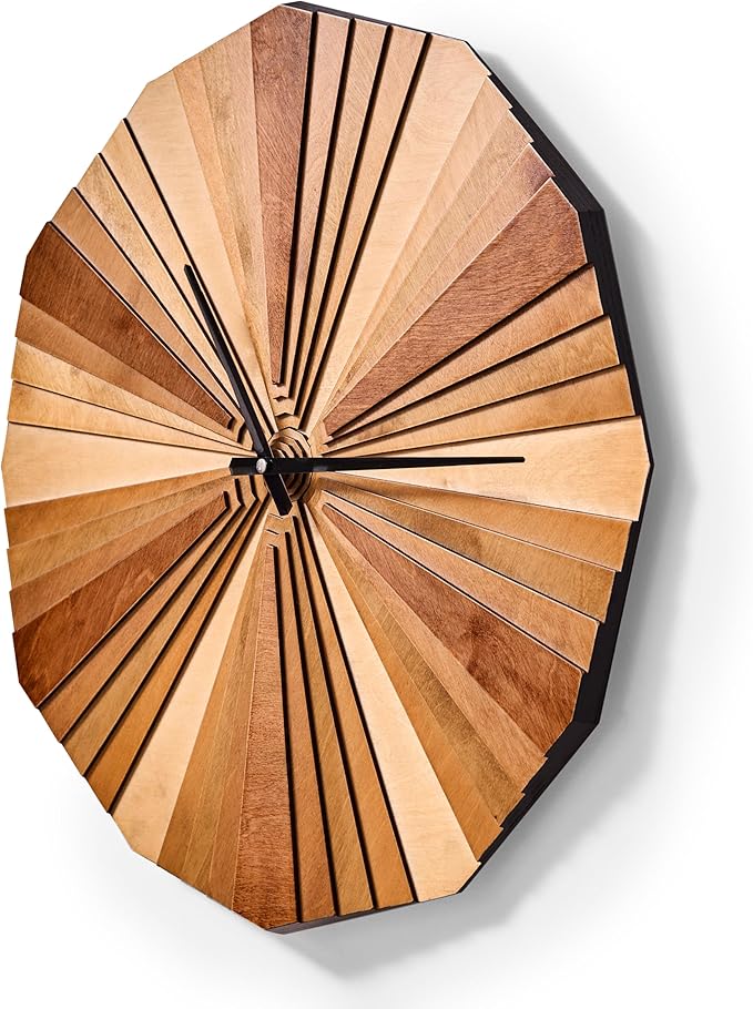 Parametric Verso Wood Wall Clock, 3D Birch Plywood Layered Acoustic Wooden Decorative Clock (Large)
