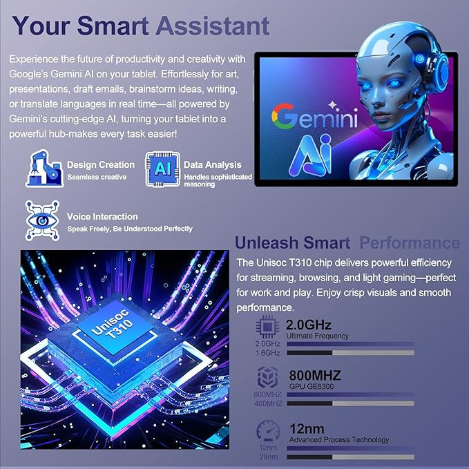 2025 Android 15 Tablet with Keyboard | Gemini AI, 30GB+128GB Octa-Core Electronics Tablets w/ 10 Inch IPS HD Display, 8000mAh, 5G WiFi, 1TB Expand, Mouse+Case, BT 5.0, Widevine L1, Metal Body -Blue