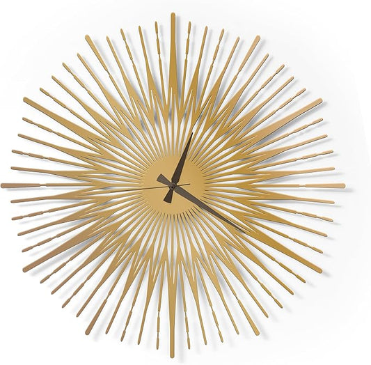 Sun Rays Wall Clock, Large Metal Decorative Wall Clock, Modern Minimalist Wall Decor (Gold, Medium)