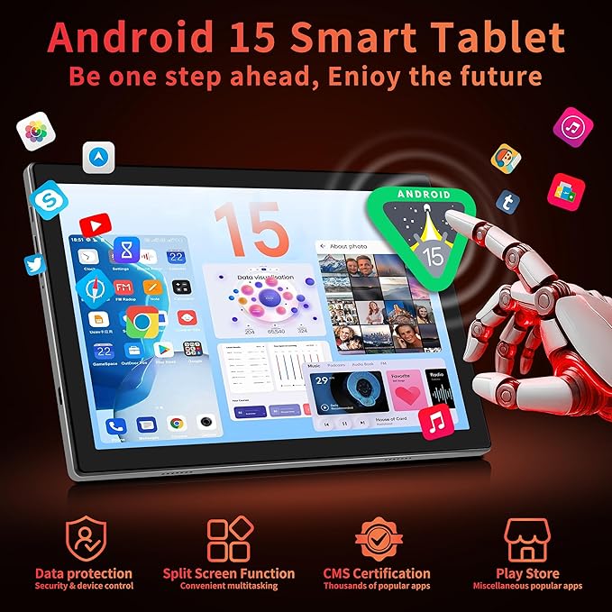 Android Tablet with Keyboard, 10 inch Android 15 Tablet with 24GB(4+20)RAM+128GB ROM(1TB Expand),8-Core, 7200mAh, 5G WiFi, Bluetooth5.0, Widevine L1, Electronics Tablets with Keyboard, Case, Stylus