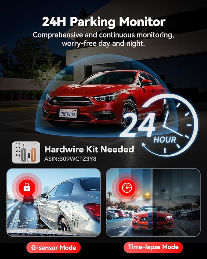 REDTIGER 4K Dash Cam Front and Rear, STARVIS 2 Sensor, 64GB Card Included, 4K/2.5K+1080P Dual Dash Camera for Cars Built-in WiFi GPS, 3.18 Inch IPS Screen, 170° Wide Angle, Parking Monitor (F7N Pro)