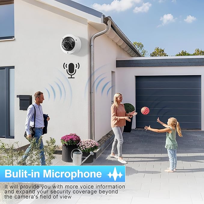8MP Dome PoE Camera, IP Security Surveillance Camera @30fps, Vandal-Proof IK10, Waterproof IP67, Built-in Mic, 2.8mm Lens 110°, Human & Vehicle Detection, No PT Supported. IND8VR54A (White)