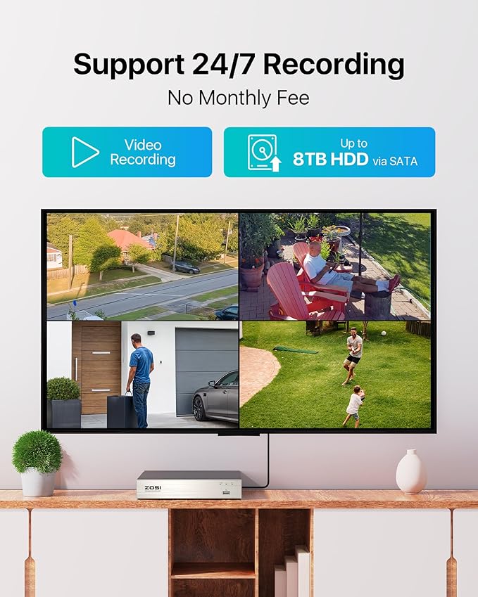 ZOSI 8CH 3K Lite Home Security Camera System with AI Human/Vehicle Detection,8-Channel Surveillance CCTV DVR,8pcs 1080p Weatherproof Outdoor Indoor Camera,Night Vision,Remote Access,No Hard Drive
