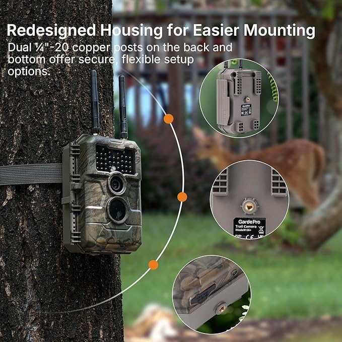 GardePro E6+ WiFi Trail Camera (Non-Cellular), 64MP Game Camera with Dual Antennas & 165 ft WiFi Range, No Glow Night Vision, Motion Activated
