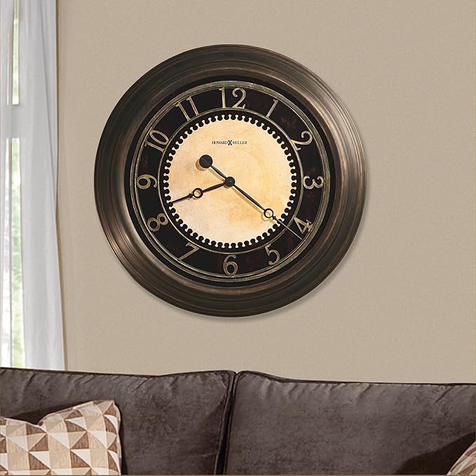 Howard Miller Chadwick Wall Clock – Antique Brass Finish, Vintage-Inspired Round Design, Battery Operated Quartz Movement, Elegant Decorative Piece for Living Room, Dining Room, or Office Decor